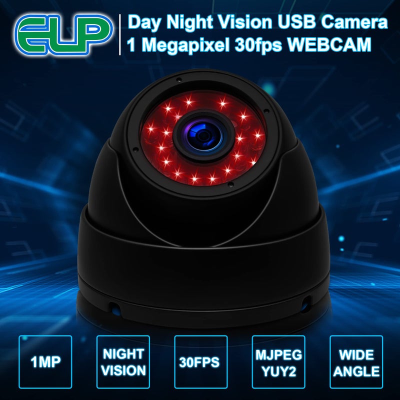 ELP 1megapixel Day Night Vision Indoor&Outdoor CCTV USB Dome Housing Camera Vandal-Proof for House and Pc Industrial Security.CCTV Camera for Baby Monitor, Pets Monitor,Home Security - Image 3